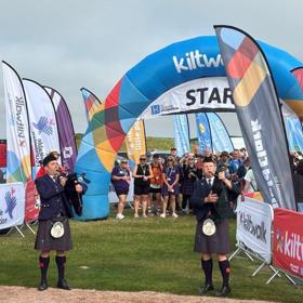 Pipers At Start Of Kiltwalk